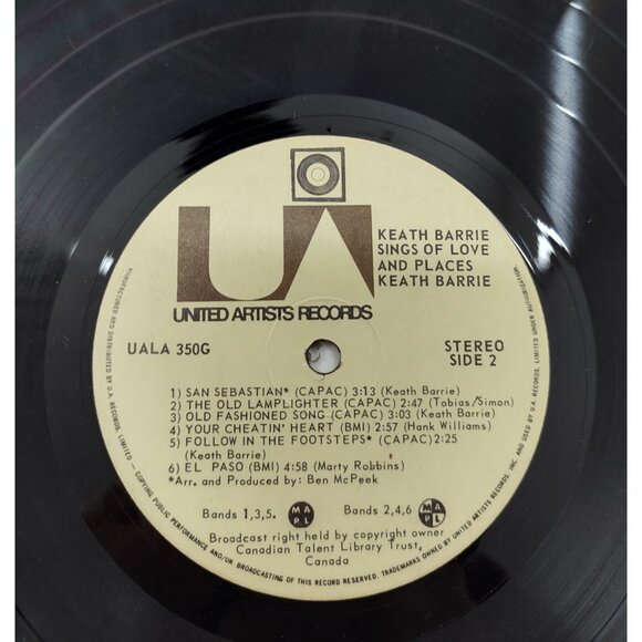 Keath Barrie – Sings of Love & Places (1974) Vinyl LP UA Folk UALA-350G - Picture 8 of 10
